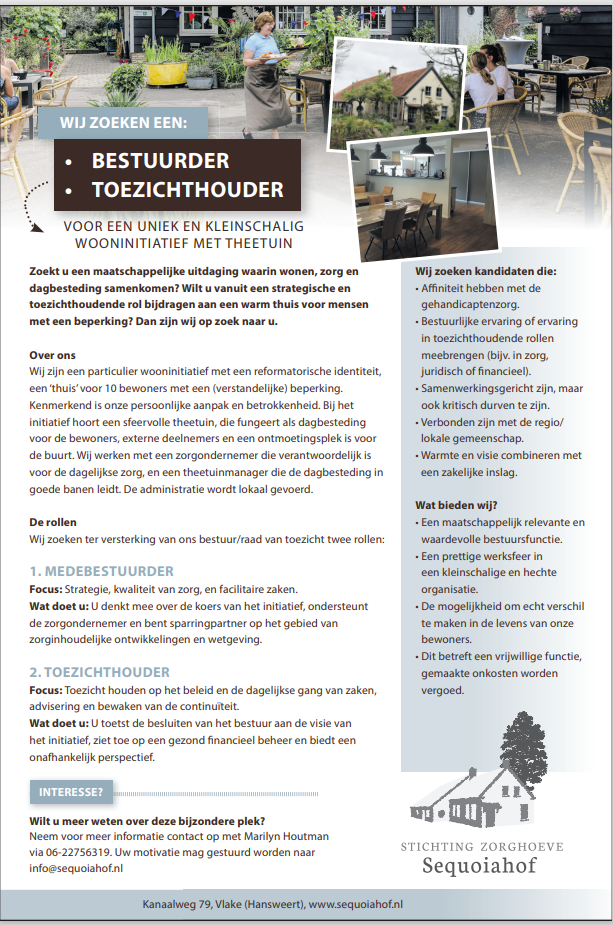 Vacature Bestuurder en Raad van Toezicht